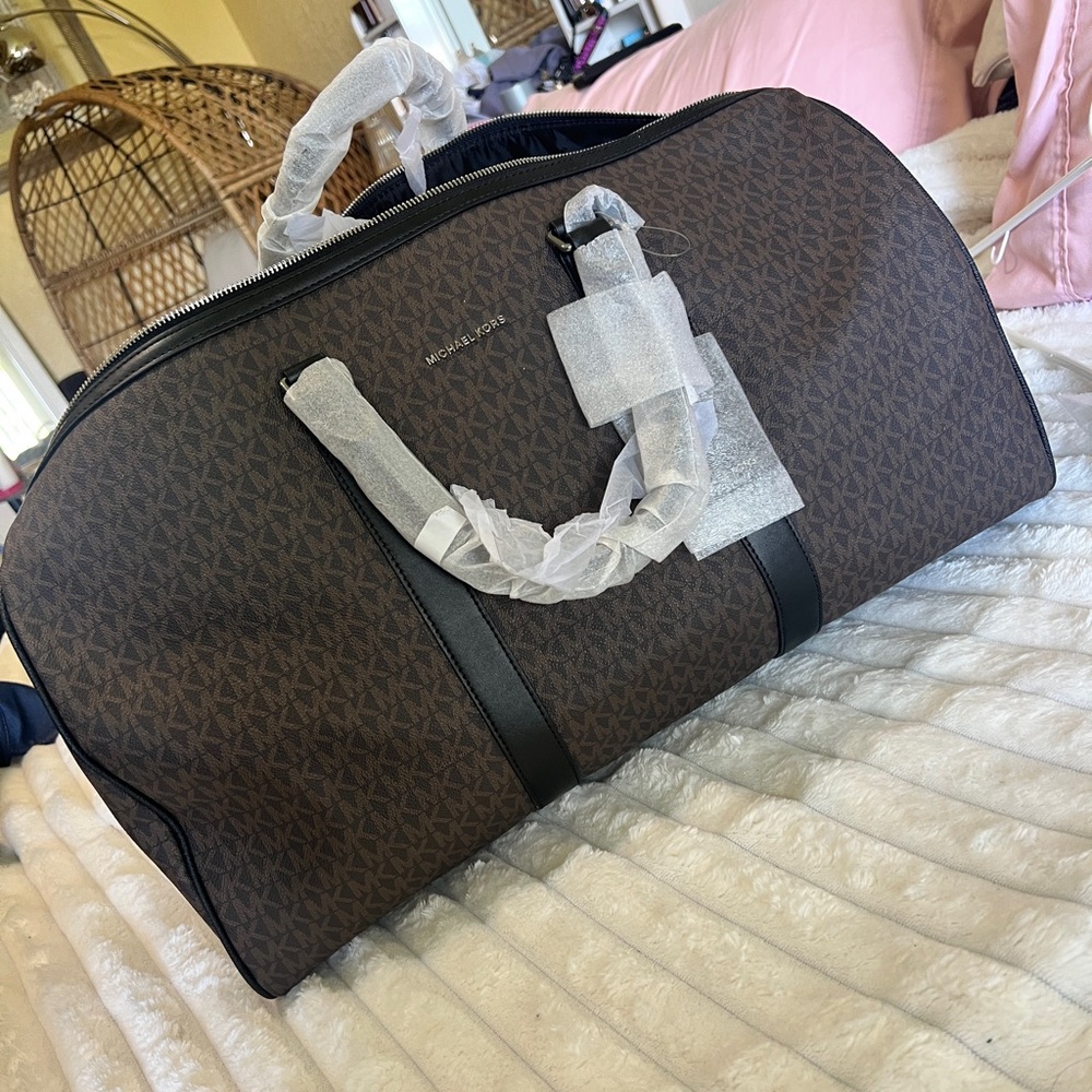 Michael Kors Black and Brown Duffel Bag
